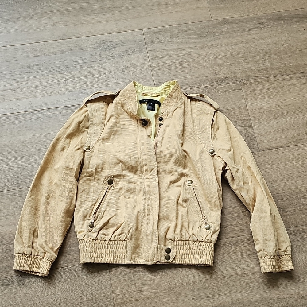 Marc Jacobs Tan Bomber Jacket with Gold Buttons Womens Size Medium